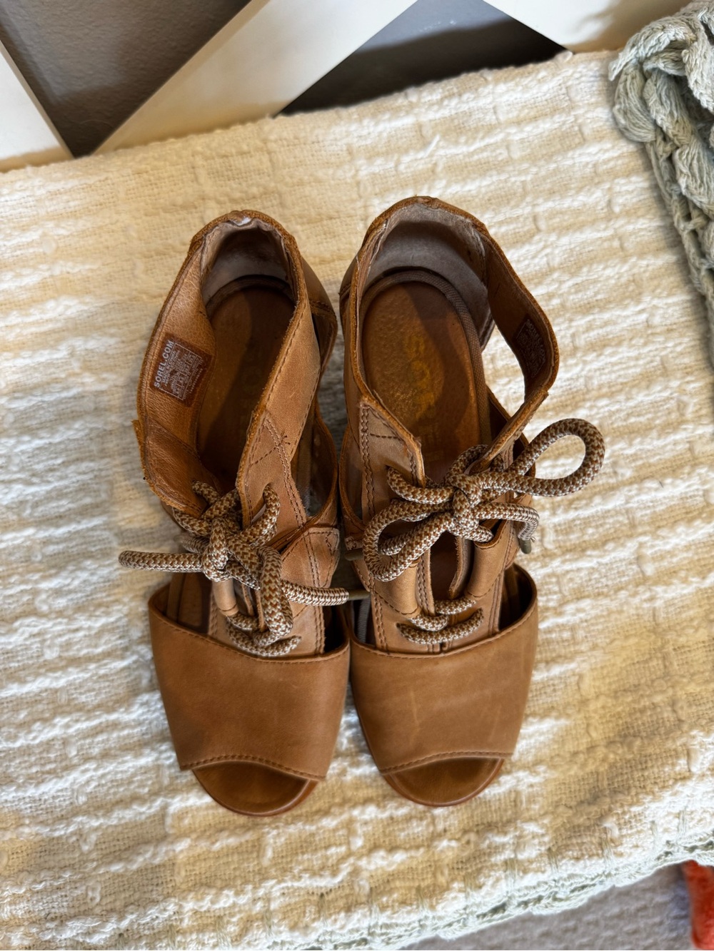 Sorel Camel colored Lace-Up Open-Toe, wedge Heeled Sandals. Like new! - Picture 6 of 7